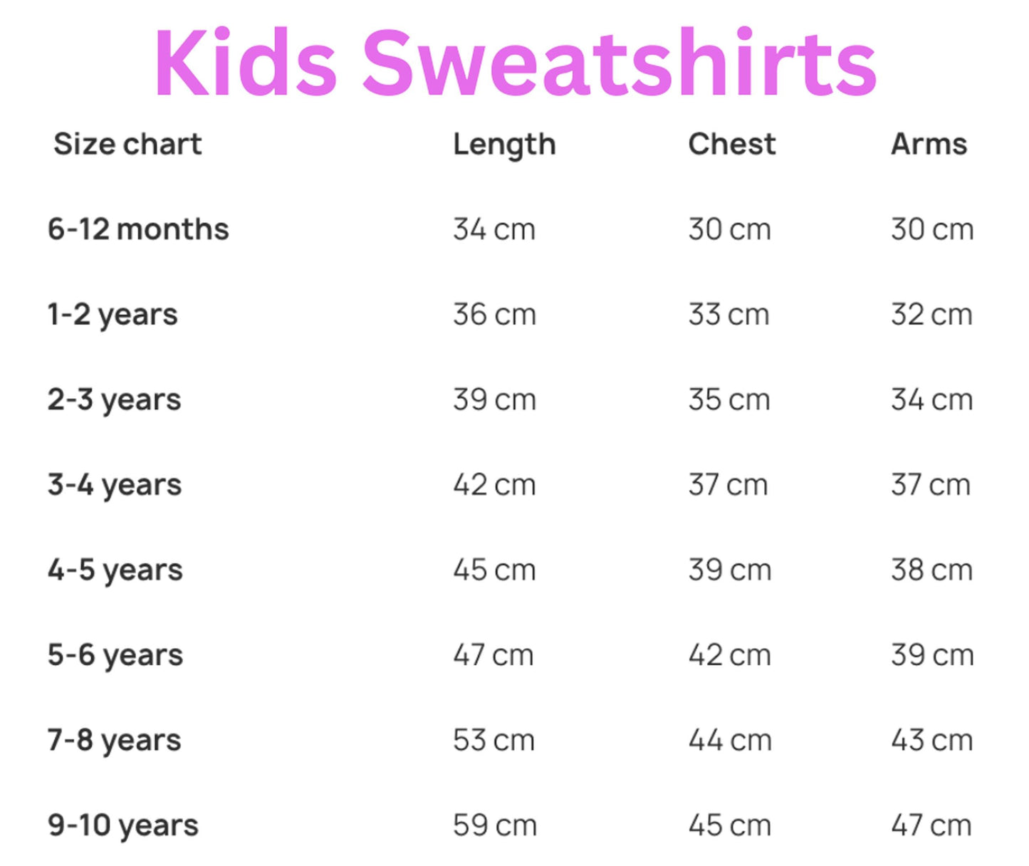 a child's size chart with measurements and measurements