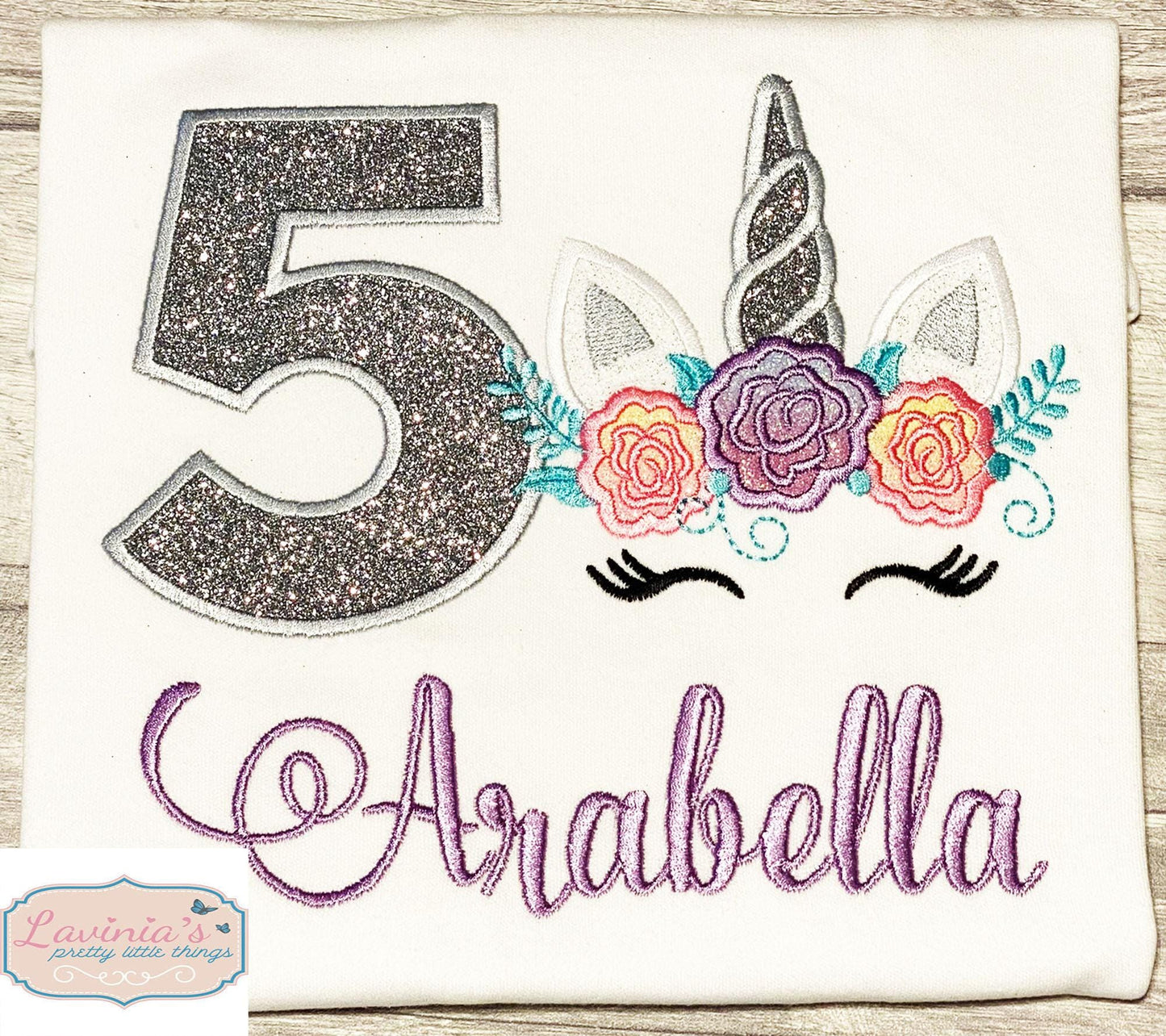 Unicorn Embroidered Glitter Birthday Top