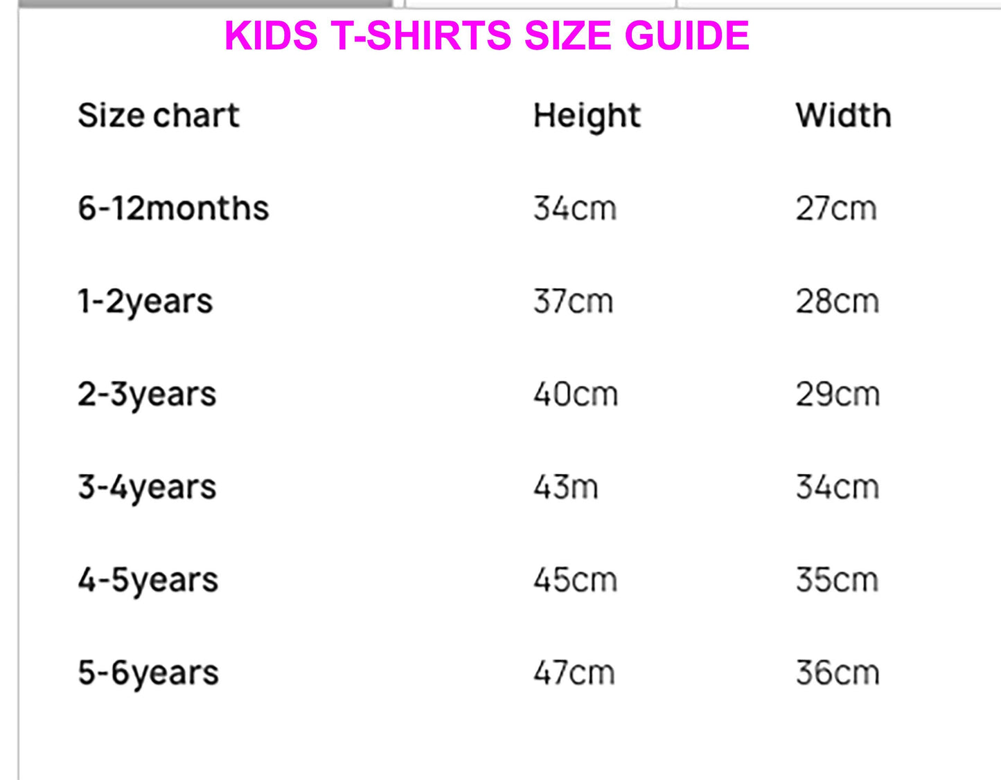 kids't - shirts size guide