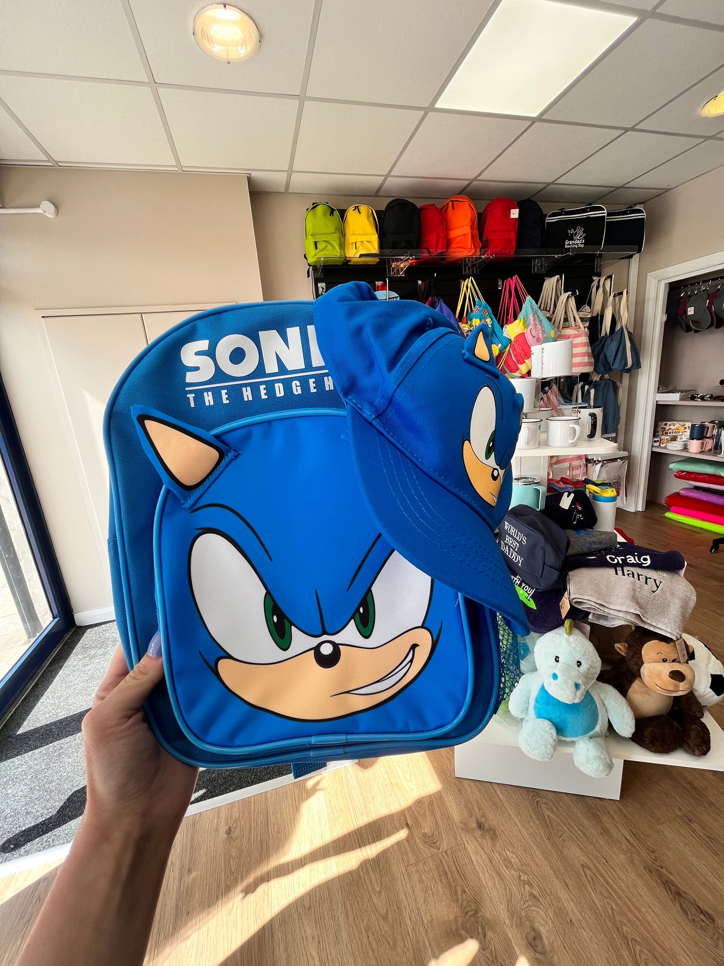 Sonic The Hedgehog backpack with matching hat