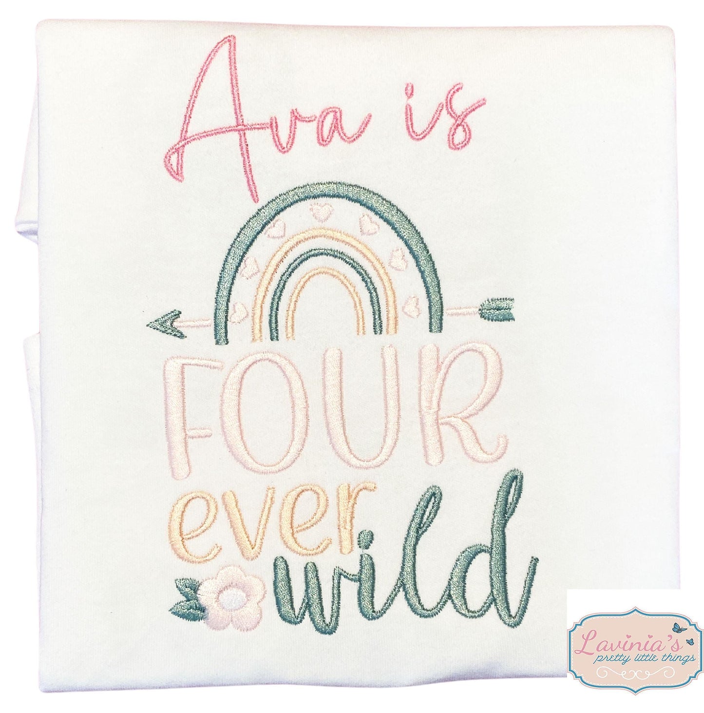 personalised-girls-four-ever-wild-t-shirt-birthday-top-4th-birthday-rainbow-t-shirt/sweatshirt-girls-embroidered-birthday-tshirt-flower-rainbow-gifts