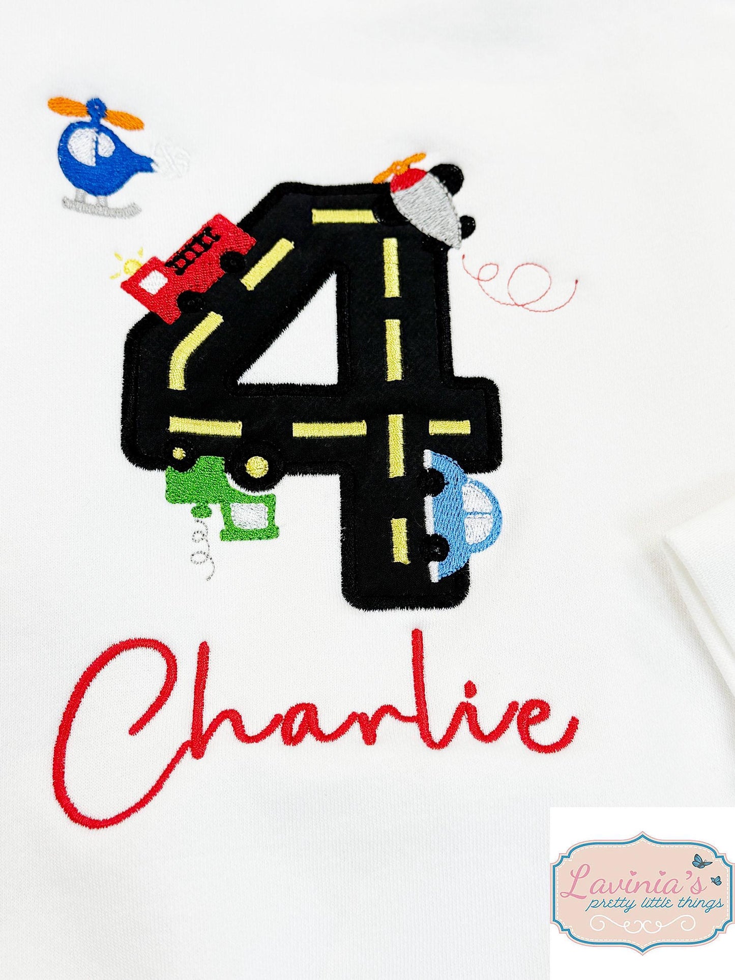 Mini Racing Car Embroidered Birthday Top