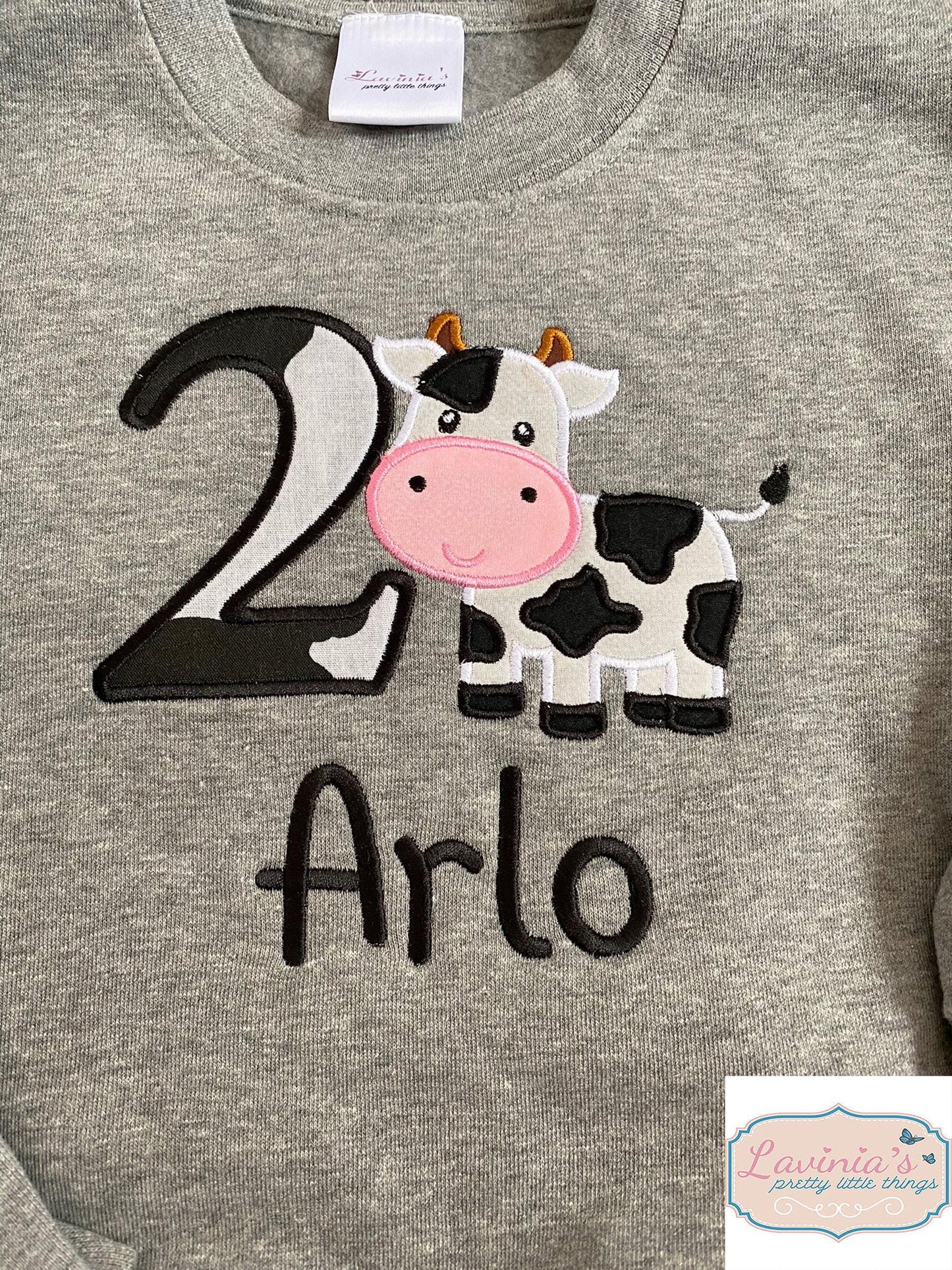 Cow embroidered farm animal birthday t-shirt