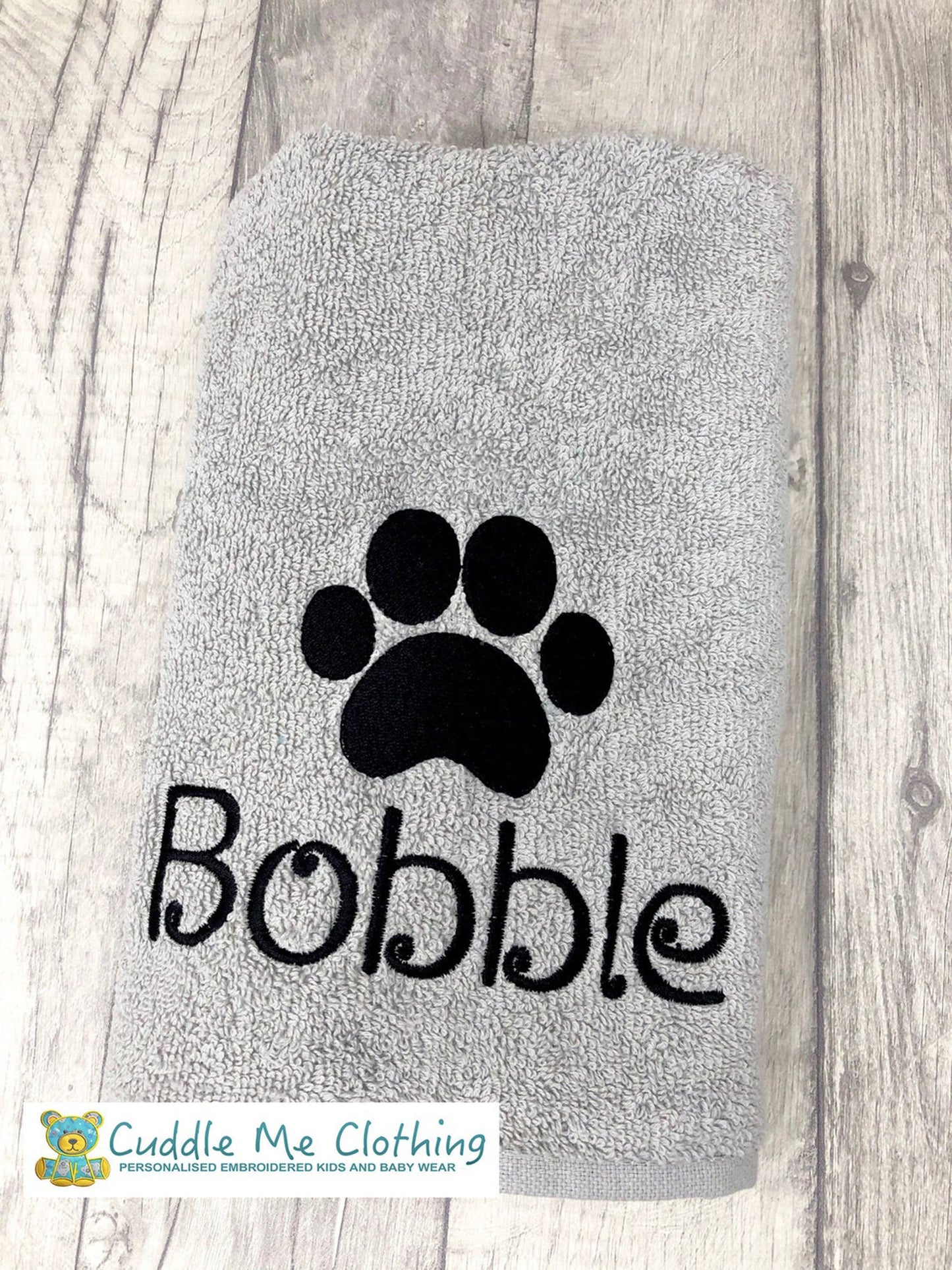 Personalised Puppy Dog Towel, Embroidered Paw Name Towel, Doggie Paw Custom Name, Dog, Puppy Paw Print Custom Name, Gifts For Dogs Cats Pets