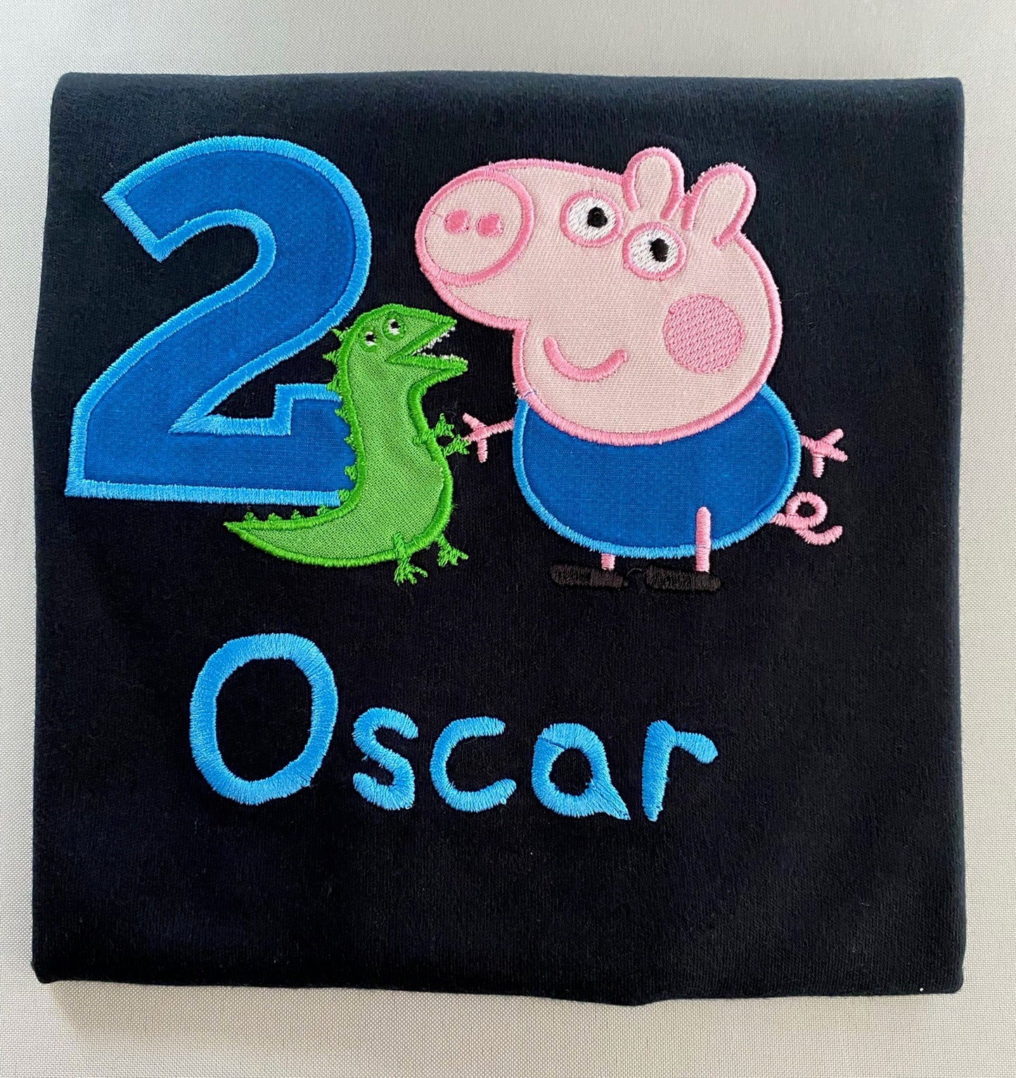 Pink George Pig Dino Embroidered Birthday Number Top