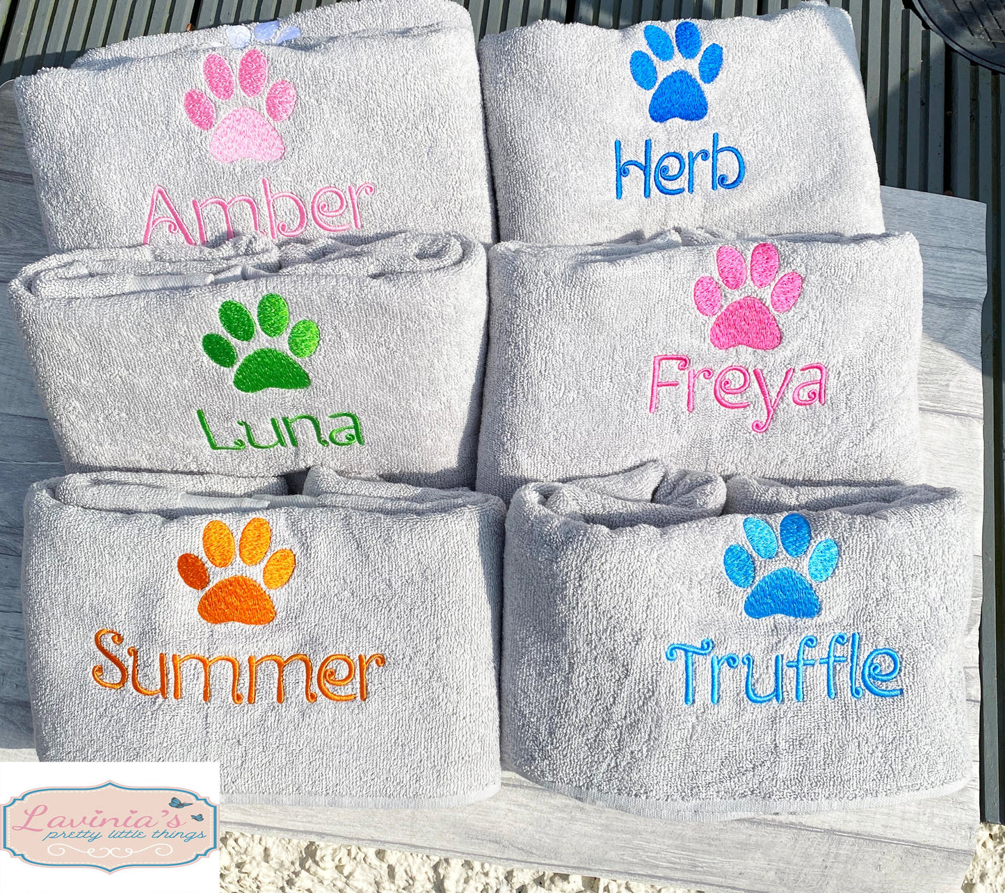 Personalised Puppy Dog Towel, Embroidered Paw Name Towel, Doggie Paw Custom Name, Dog, Puppy Paw Print Custom Name, Gifts For Dogs Cats Pets
