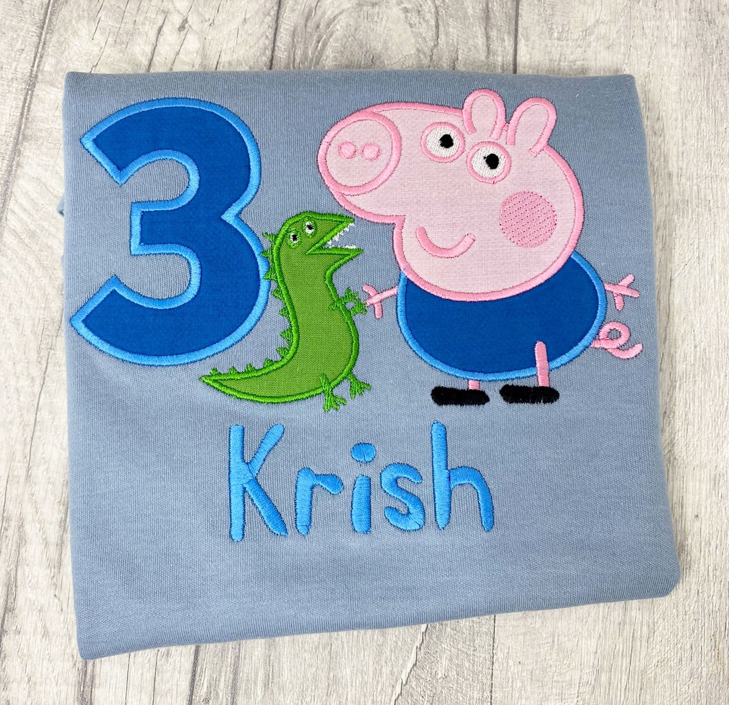 Pink George Pig Dino Embroidered Birthday Number Top