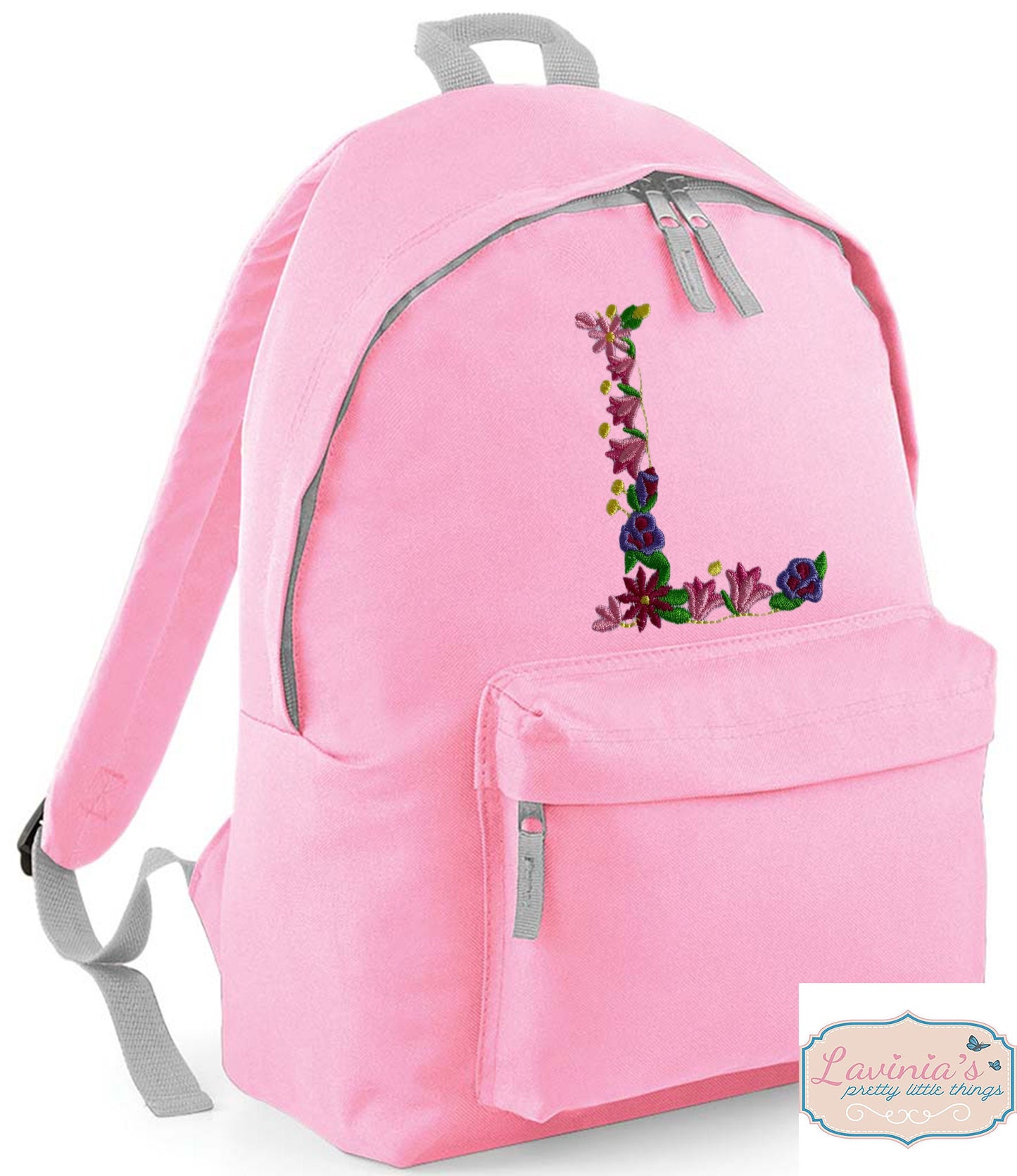 Flower Initial Backpack, Personalised Embroidered Flower Letter Bag