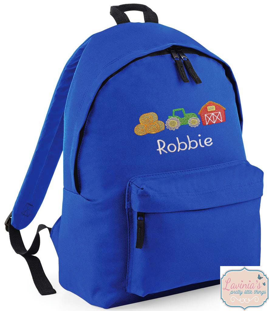 Tractor Barn Backpack, Personalised Kids Embroidered Backpack