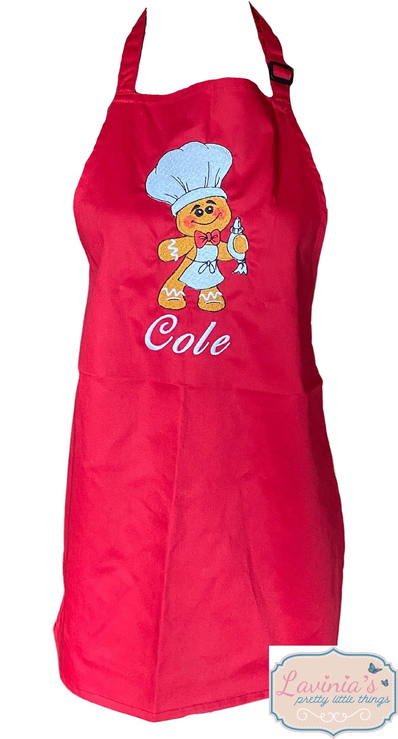 Personalised Children's Christmas Apron, Embroidered Gingerbread Man