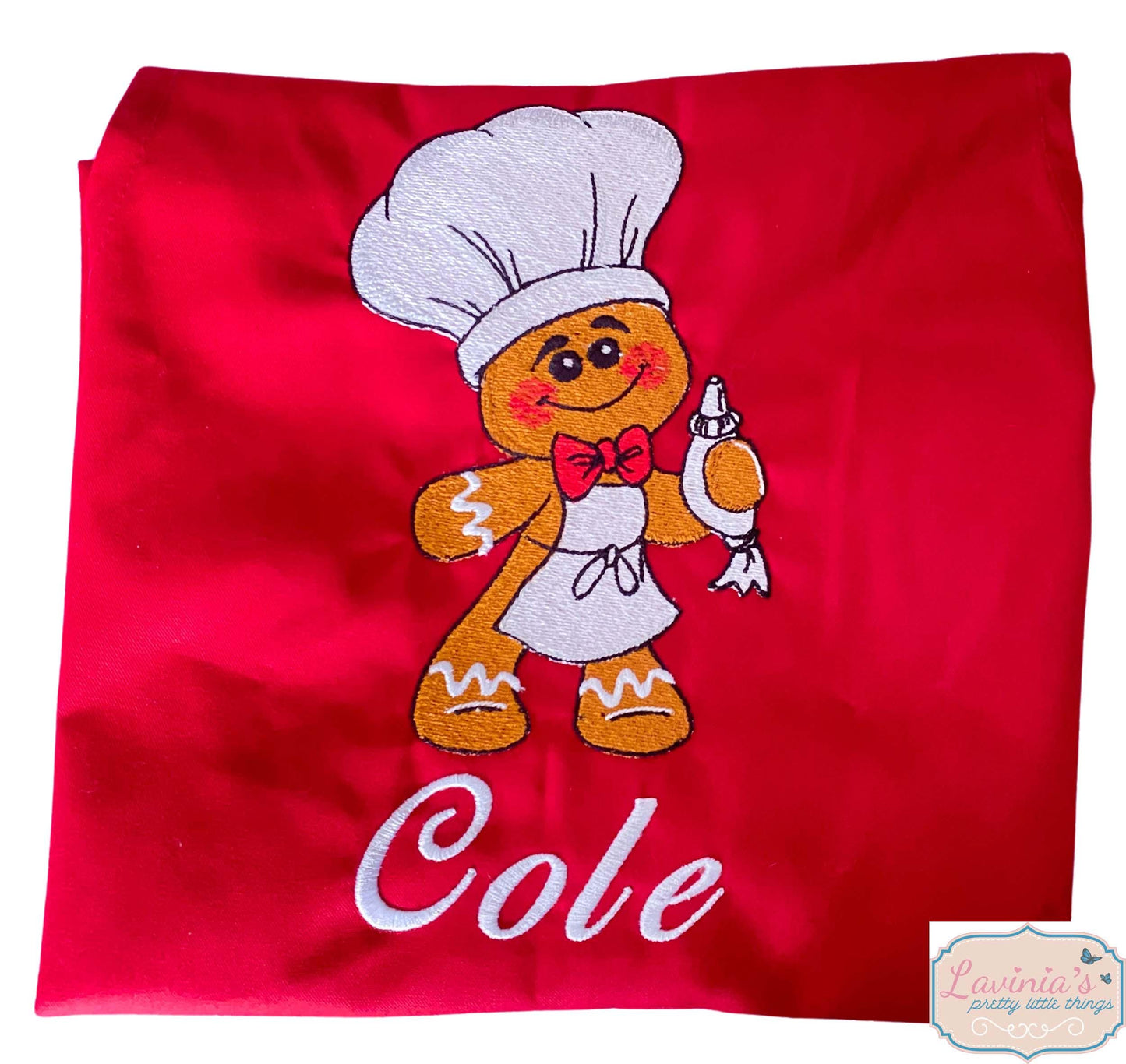 Personalised Children's Christmas Apron, Embroidered Gingerbread Man