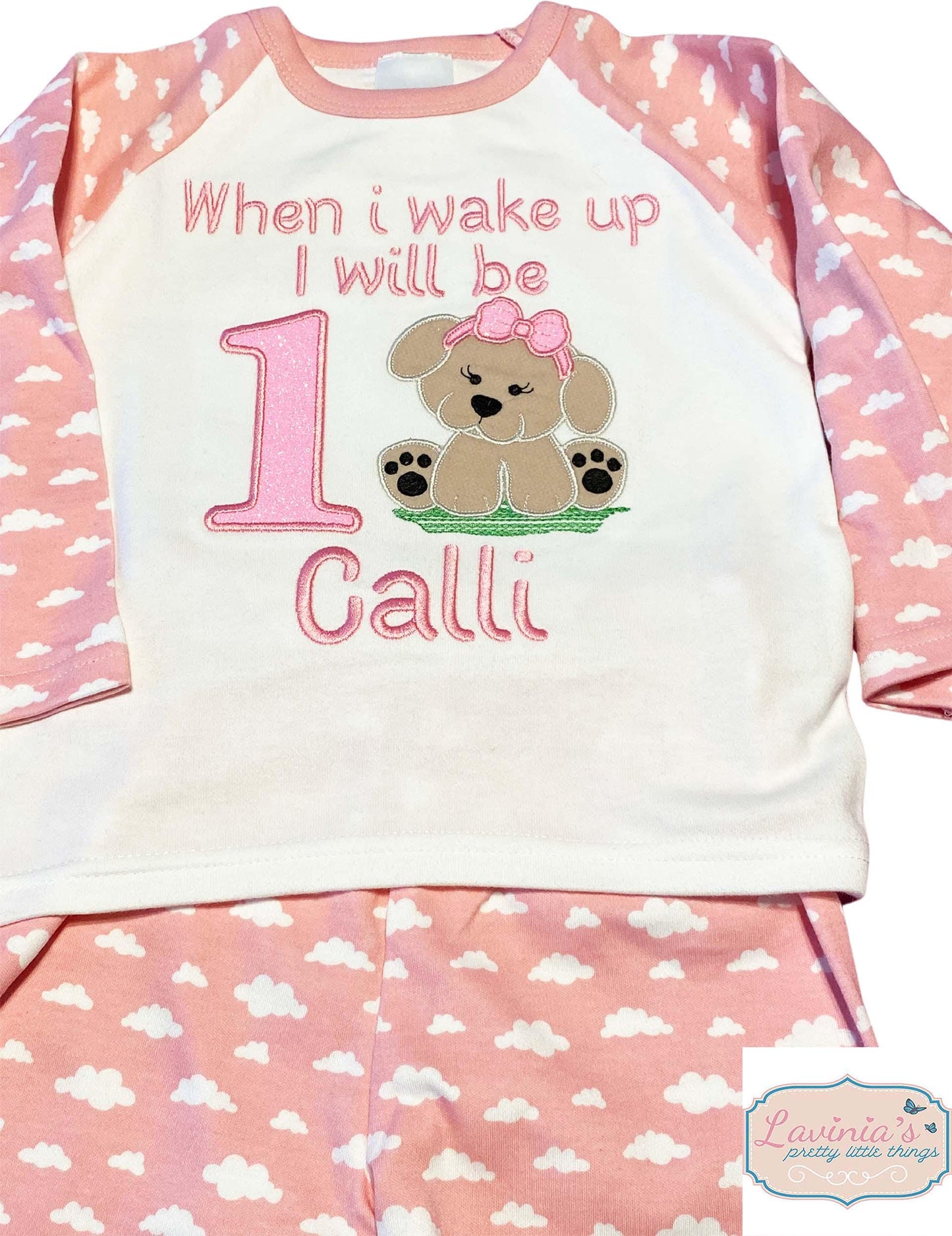 Personalised When i Wake Up Pyjamas, Embroidered Dog Design