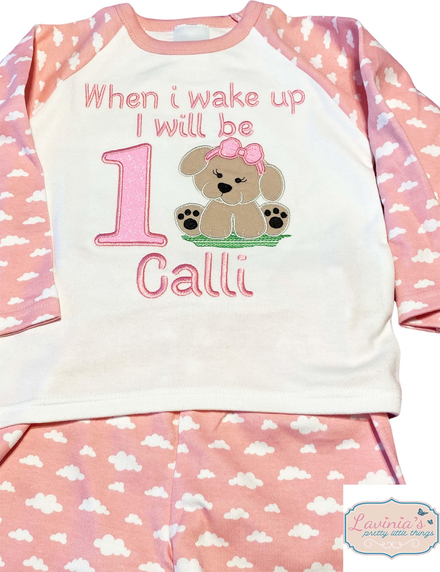 Personalised When i Wake Up Pyjamas, Embroidered Dog Design