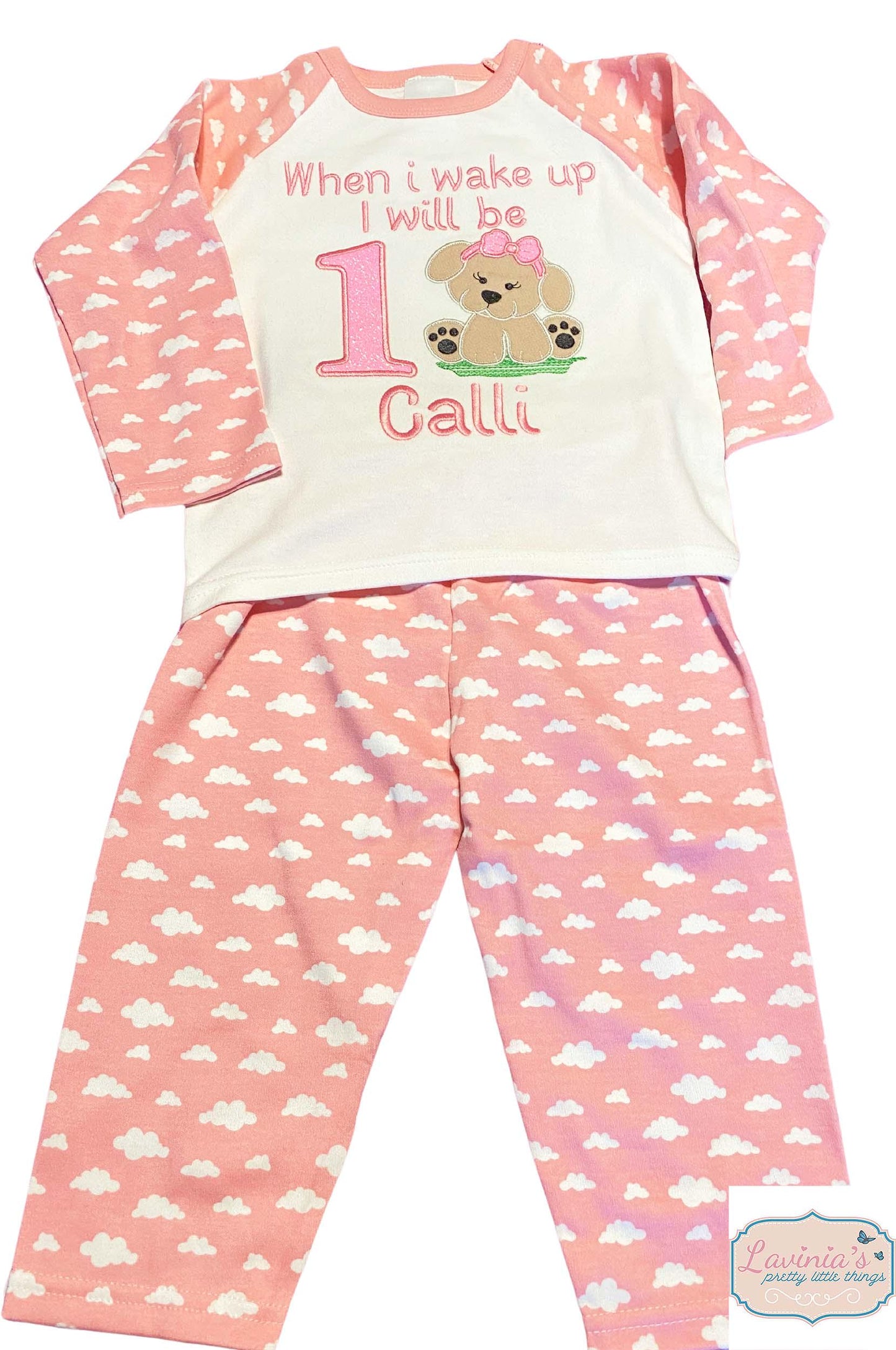 Personalised When i Wake Up Pyjamas, Embroidered Dog Design
