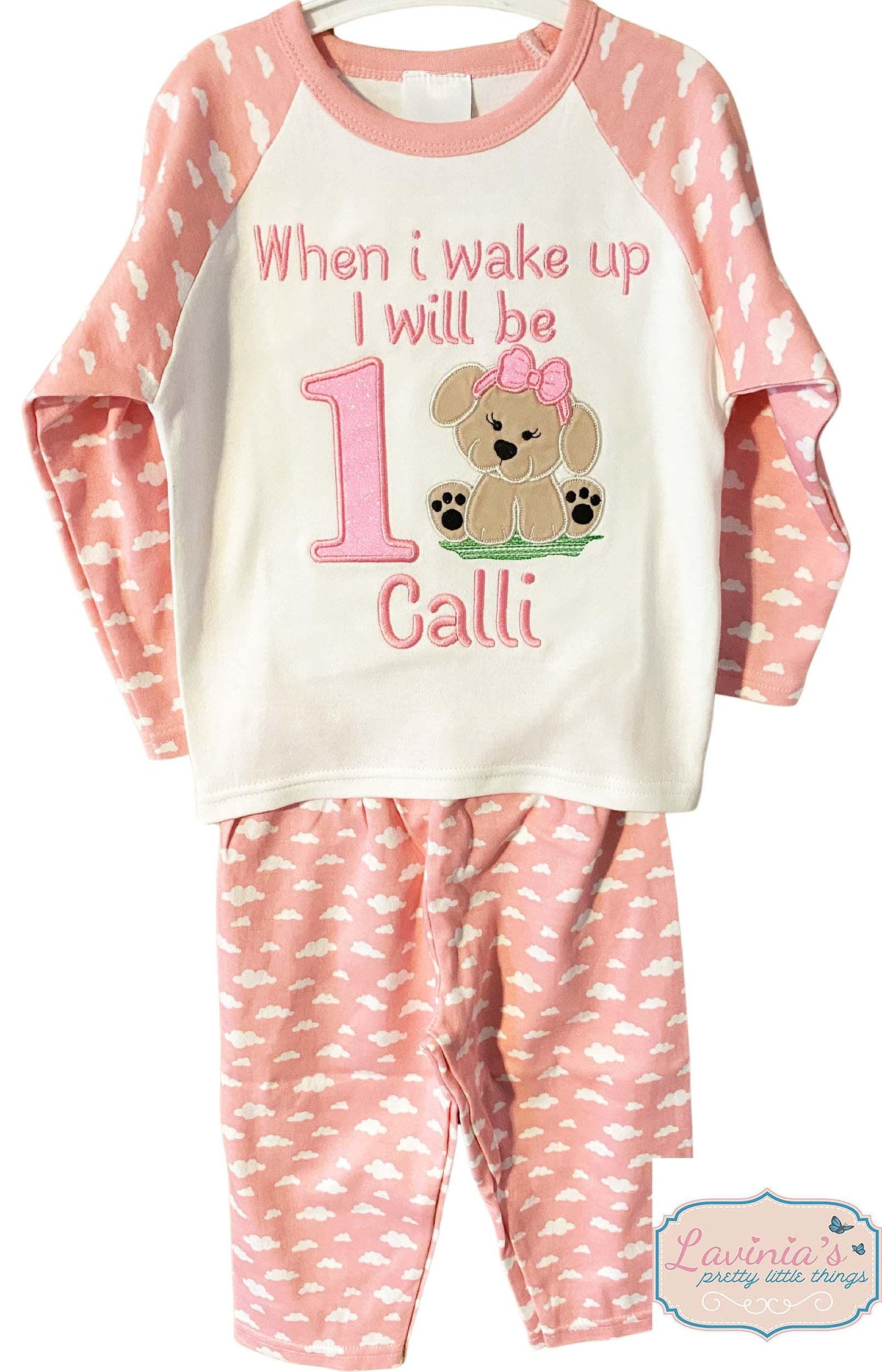 Personalised When i Wake Up Pyjamas, Embroidered Dog Design