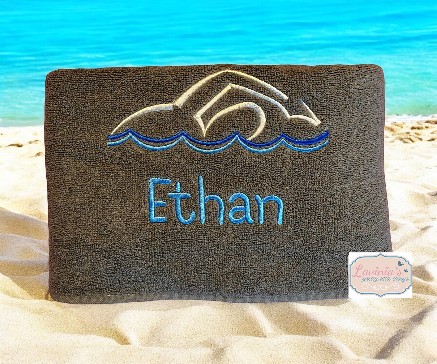Personalised Swimming Towel, Embroidered