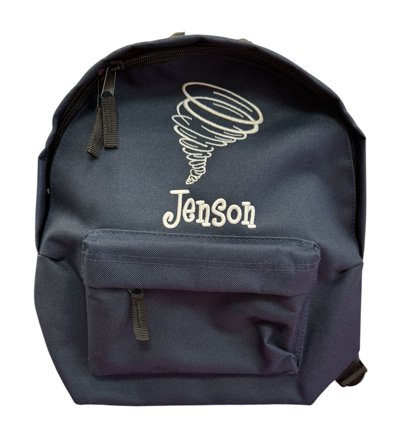 Toddler backpack with Embroidered Tornado Whirlwind design and name