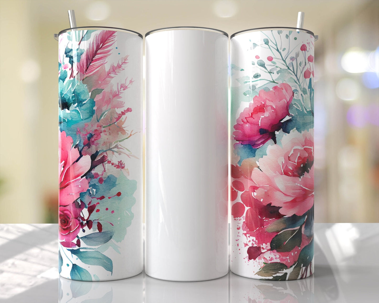 Pink floral tumbler