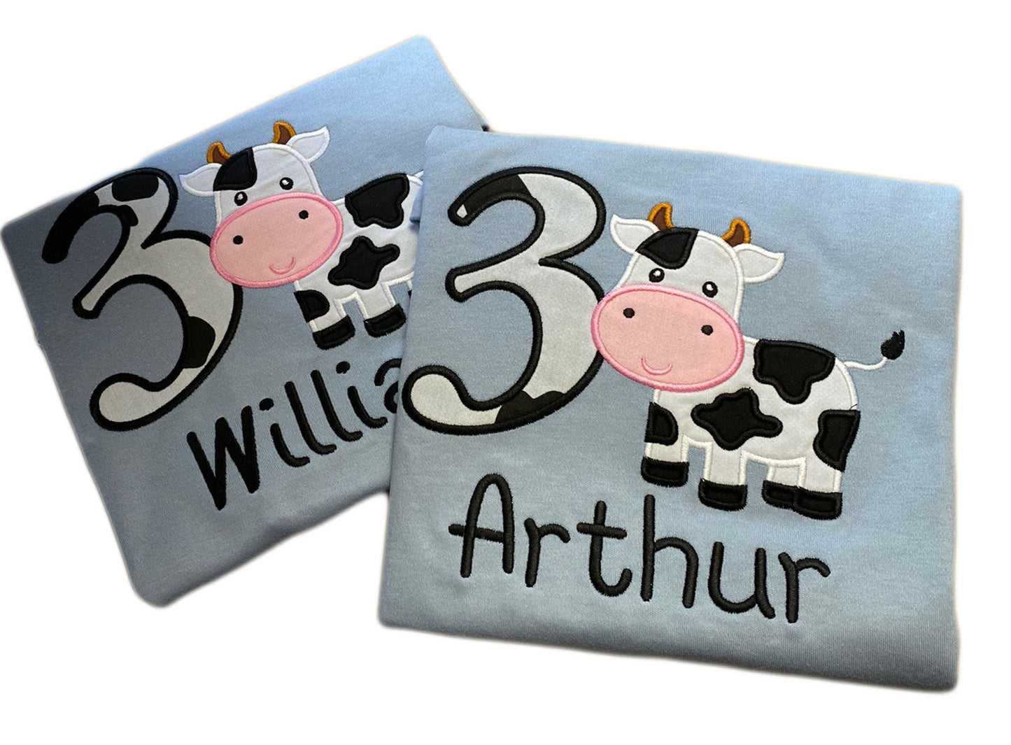 Cow Embroidered Birthday T-Shirt with Number