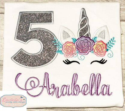 Unicorn Embroidered Glitter Birthday Top