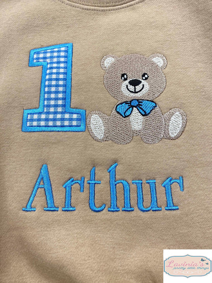 1st Birthday Teddy Top Embroidered with Number