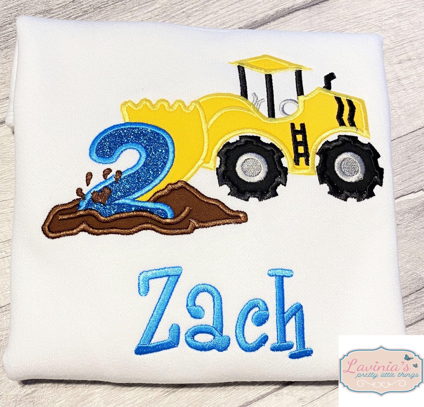 Yellow Embroidered Digger Truck with Number