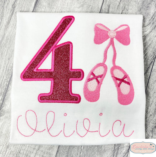 Pink Embroidered Ballerina Shoes Number T-Shirt