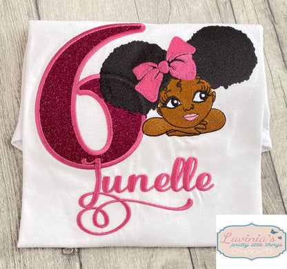 afro hair birthday girl t-shirt