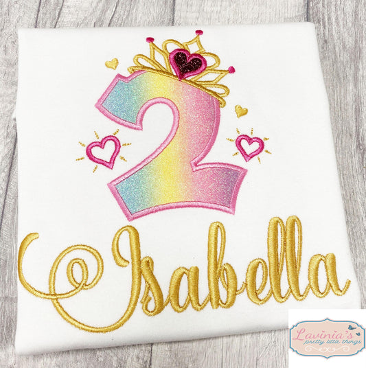 Rainbow Princess Embroidered Glitter Number Top