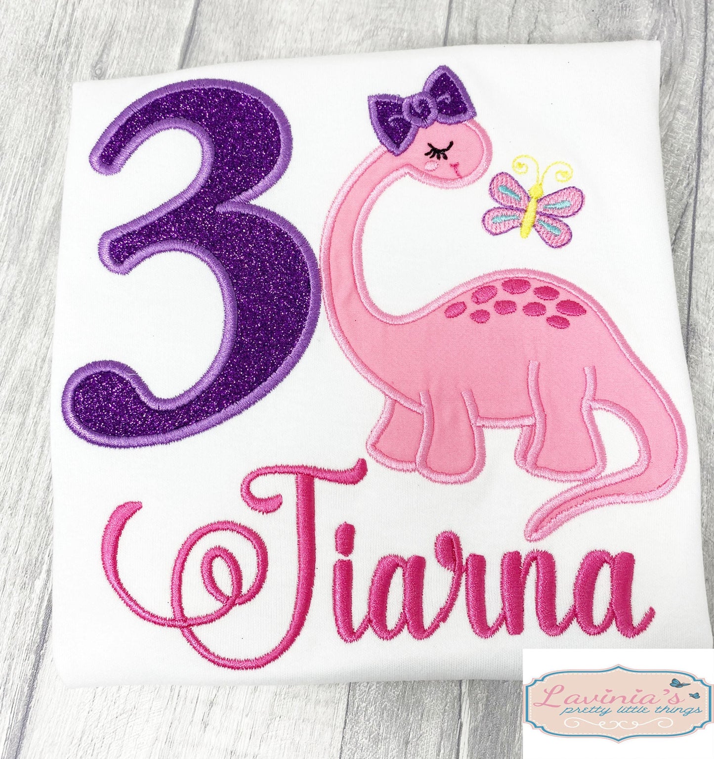 Pink Dinosaur Embroidered Birthday Top