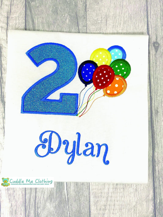 a birthday t-shirt with balloons and the number two