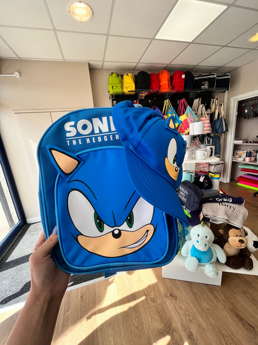 Sonic The Hedgehog backpack with matching hat