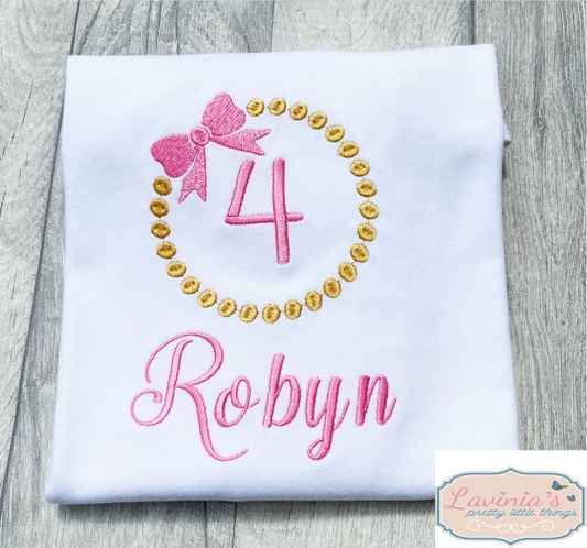 Bow monogram birthday t-shirt