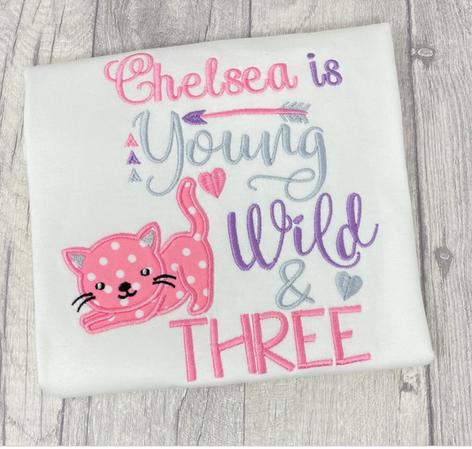 Young wild and three birthday t-shirt