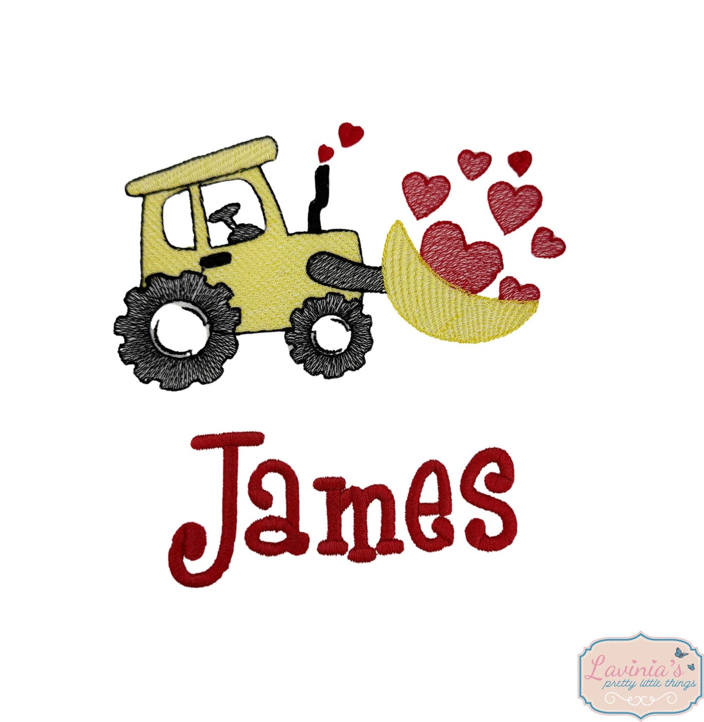 Valentines Embroidered Digger Truck T-Shirt