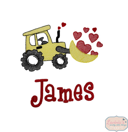 Valentines Embroidered Digger Truck T-Shirt