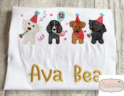 Dog Embroidered Birthday T-Shirt Puppy Dog Party Top