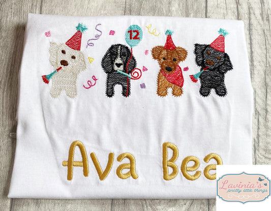 Dog Embroidered Birthday T-Shirt Puppy Dog Party Top