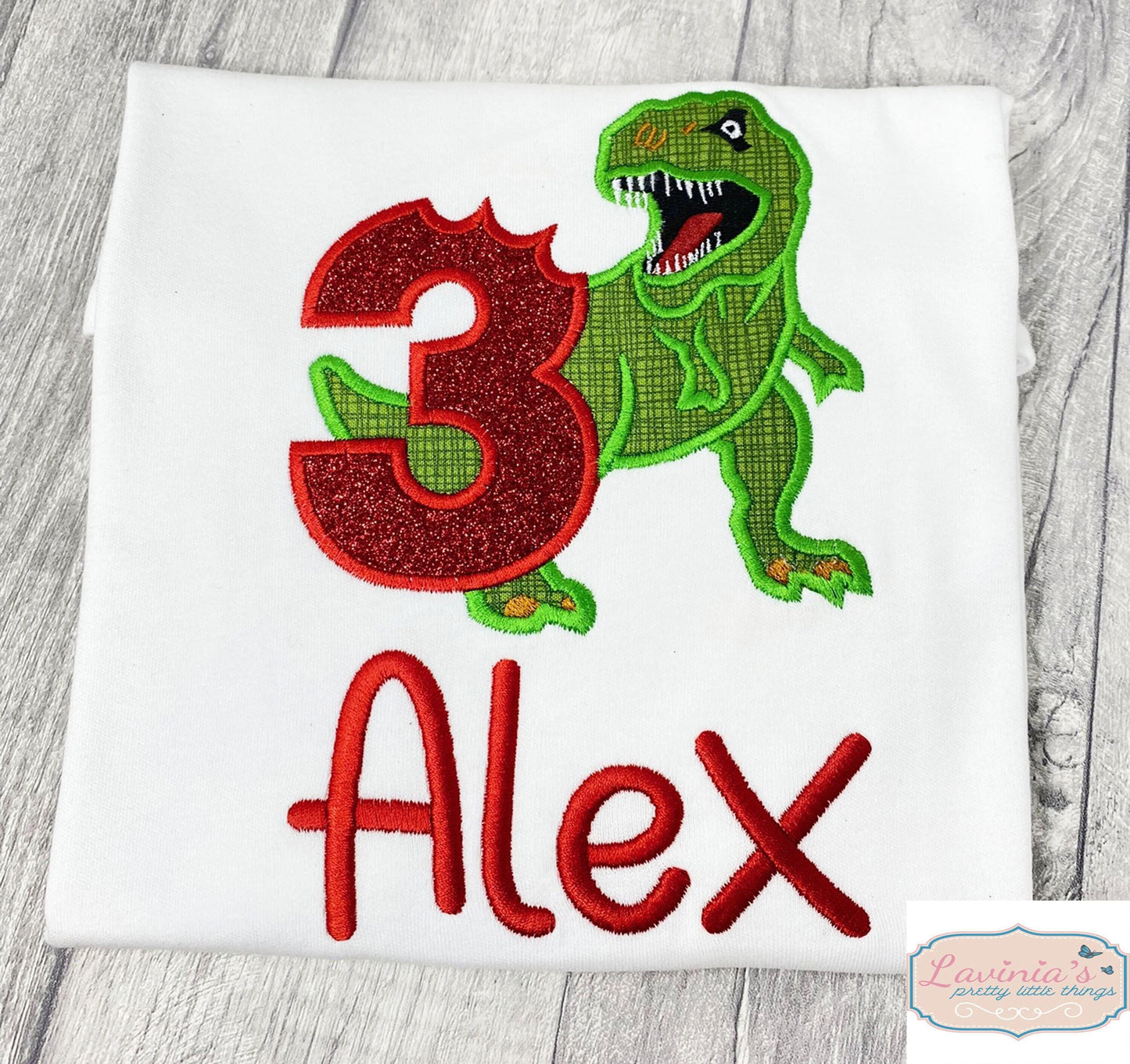 Embroidered Dinosaur Birthday T-Shirt