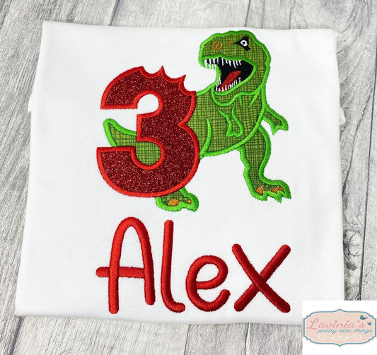 Embroidered Dinosaur Birthday T-Shirt