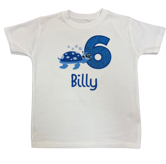 Turtle Embroidered Birthday T-Shirt with Number