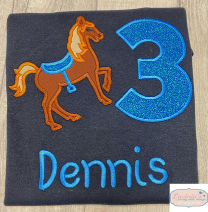 Horse with Embroidered Glitter Number Birthday Top
