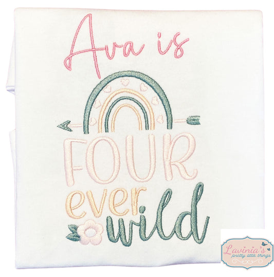 personalised-girls-four-ever-wild-t-shirt-birthday-top-4th-birthday-rainbow-t-shirt/sweatshirt-girls-embroidered-birthday-tshirt-flower-rainbow-gifts