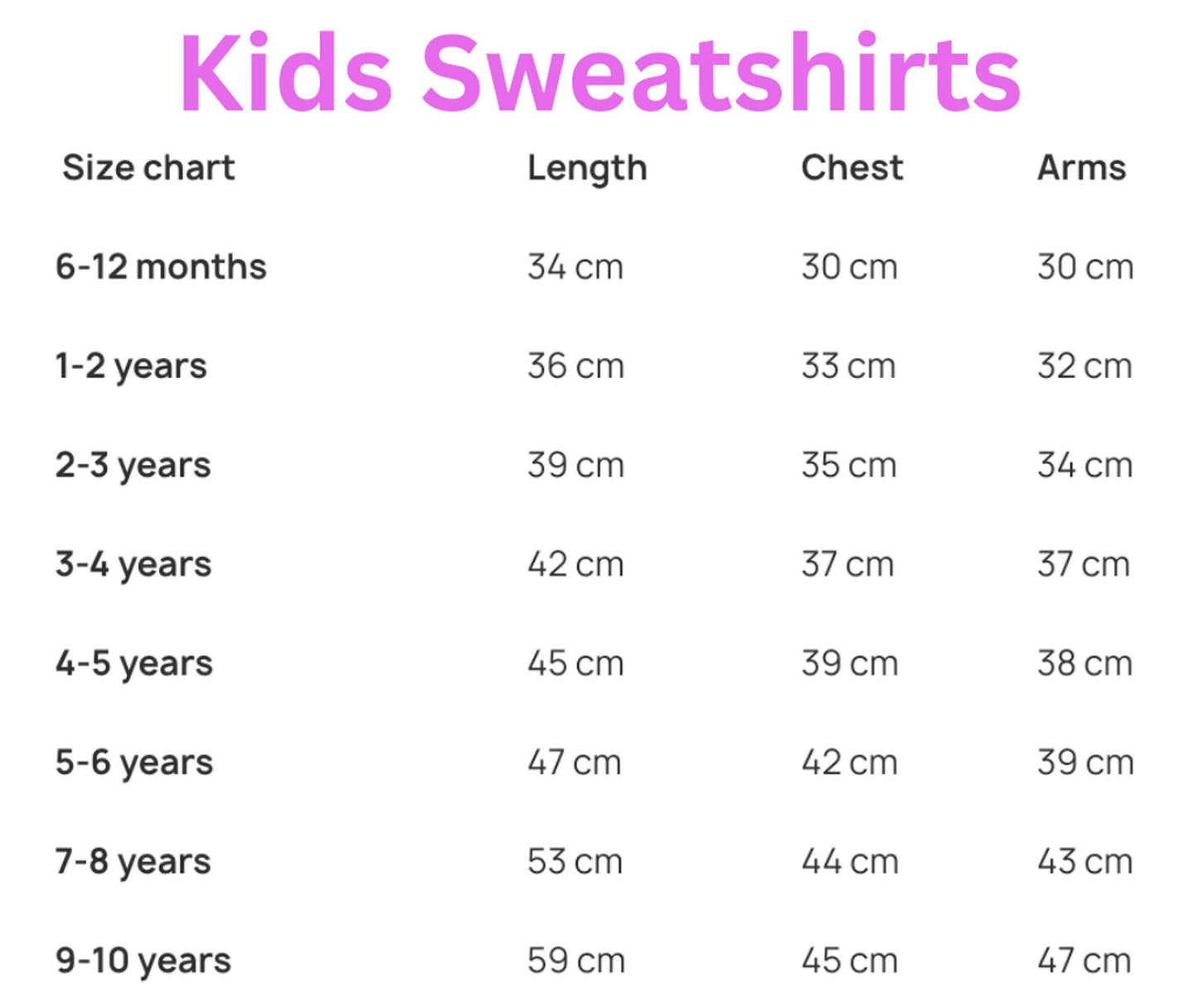 a child&#39;s size chart with measurements and measurements