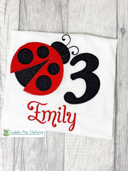Embroidered Ladybird Birthday T-Shirt