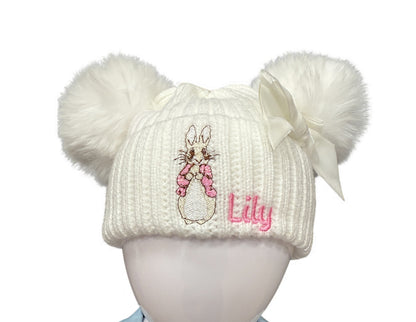 Personalised Peter Rabbit Hat With Double Pom Pom