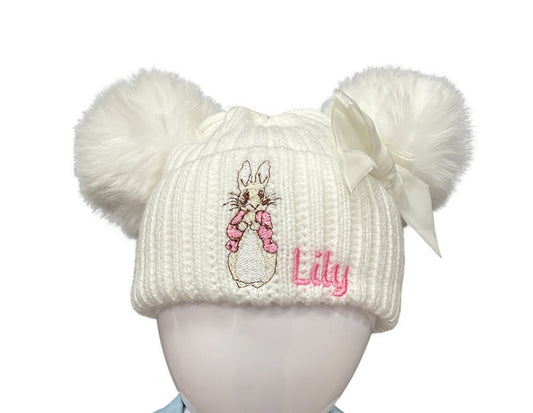Personalised Peter Rabbit Hat With Double Pom Pom