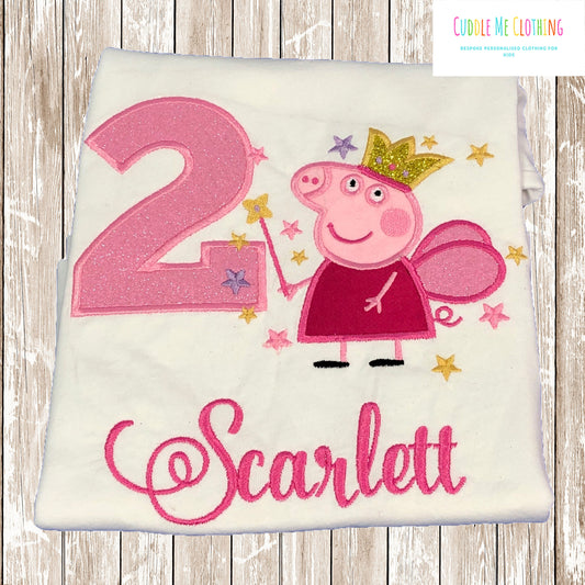 Pink Pepa Pig Embroidered with Glitter Number Top