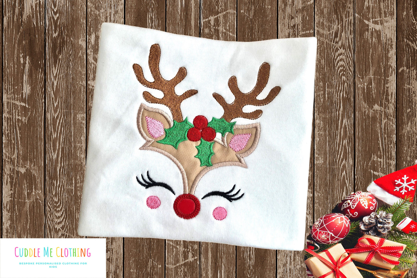 Embroidered Reindeer Christmas Family Tops