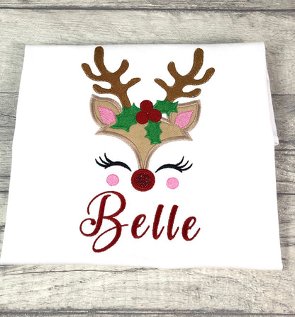 Embroidered Reindeer Christmas Family Tops